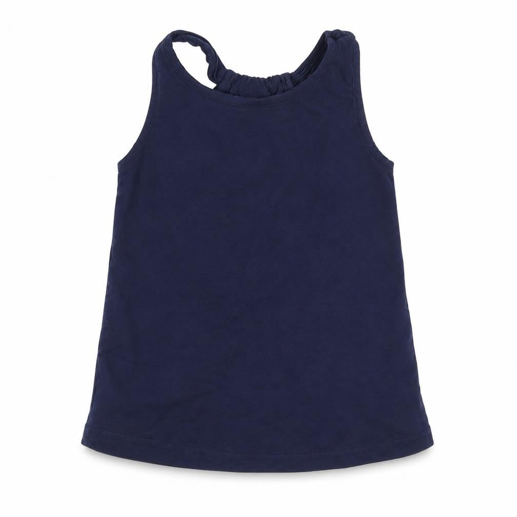 Front view of Nutmeg girls’ blue basic tank, size 7-8, years