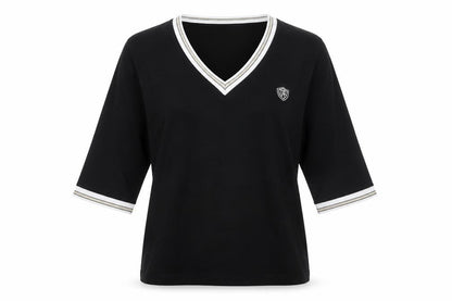 Front view of INVT women’s black basic t-shirt, size S