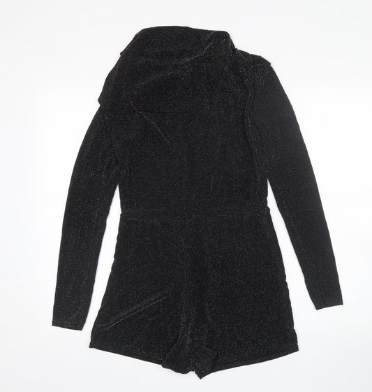 Boohoo Womens Black Polka Dot  Playsuit One-Piece Size 10