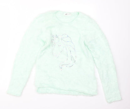 H&M Girls Green  Knit Pullover Jumper Size 11-12 Years  - Unicorn