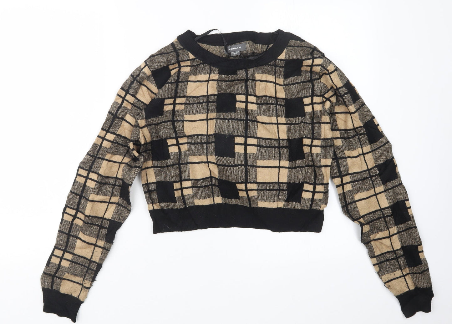 Primark Womens Beige Check Knit Pullover Jumper Size 12