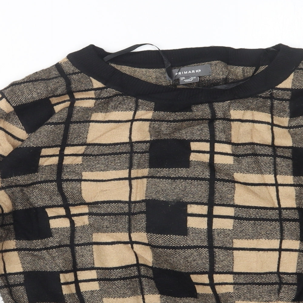Primark Womens Beige Check Knit Pullover Jumper Size 12