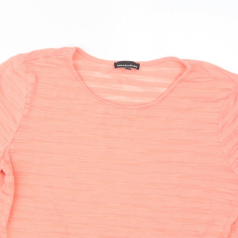 Womens UK Size 10 Warehouse Orange Basic T-Shirt