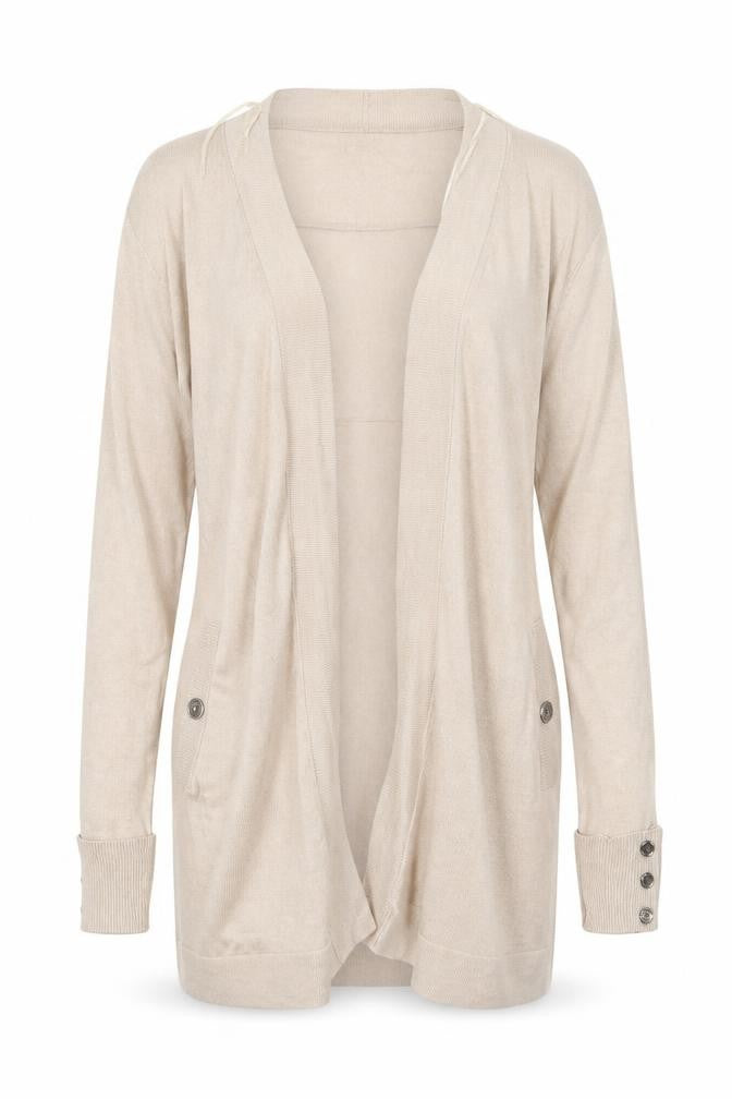 Front view of Preworn women’s beige cardigan jumper, size S