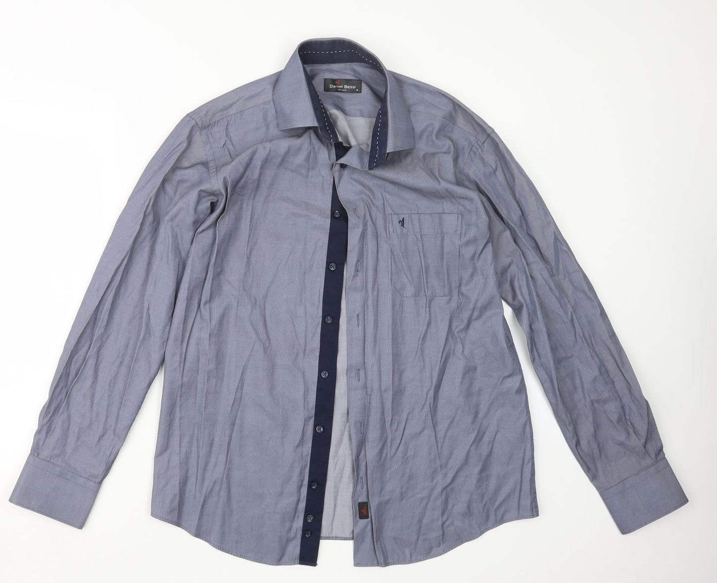 Mens UK Size M Daniel Bessi Blue  Button-Up Long Sleeve Casual Shirt