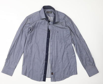 Mens UK Size M Daniel Bessi Blue  Button-Up Long Sleeve Casual Shirt