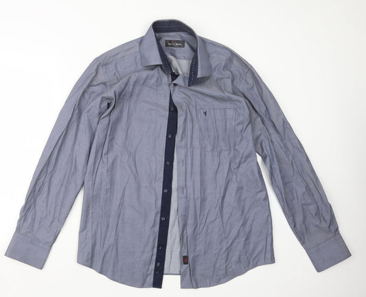 Mens UK Size M Daniel Bessi Blue  Button-Up Long Sleeve Casual Shirt
