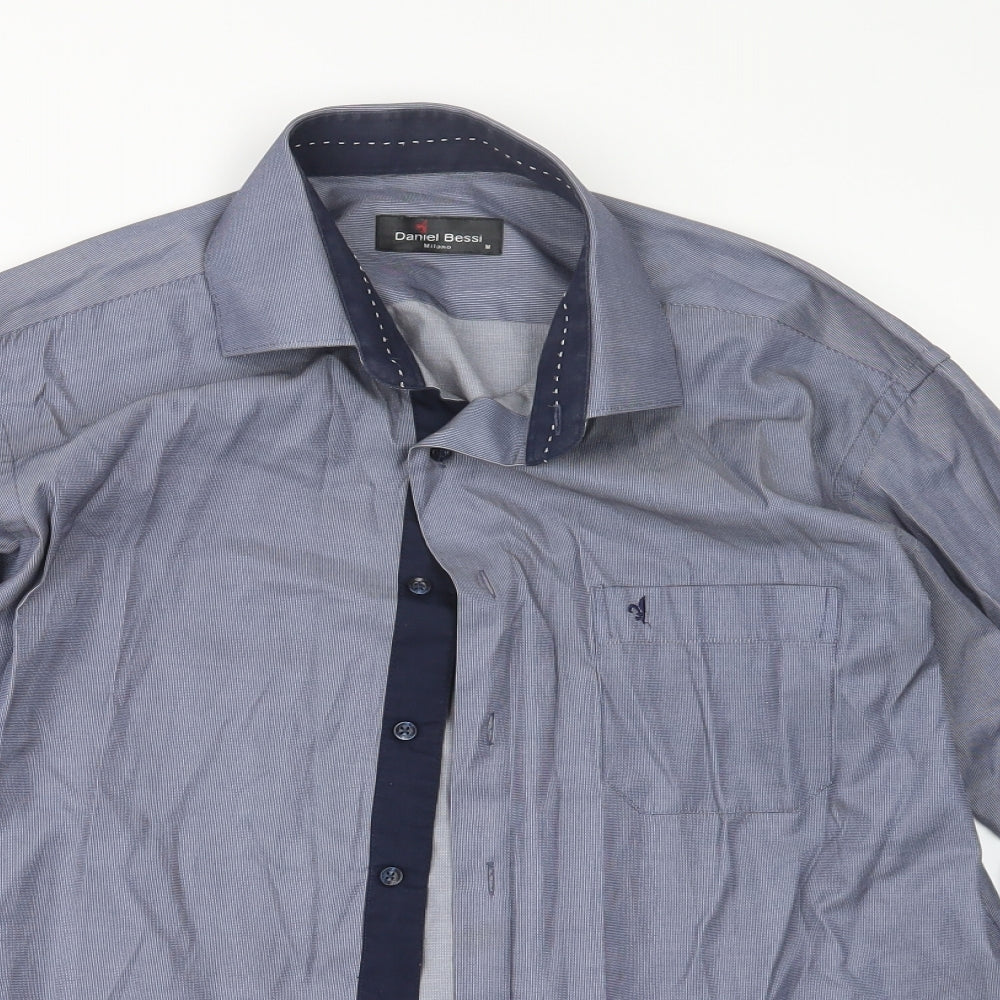 Mens UK Size M Daniel Bessi Blue  Button-Up Long Sleeve Casual Shirt