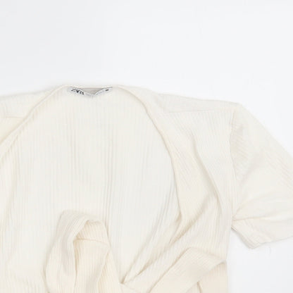 Close-up detail of Zara women’s ivory pullover sweatshirt, size S
