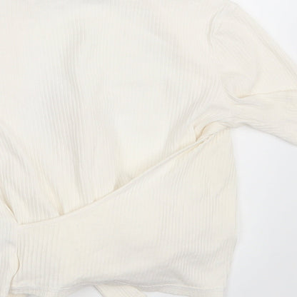 Brand and care label for Zara women’s ivory pullover sweatshirt, size S