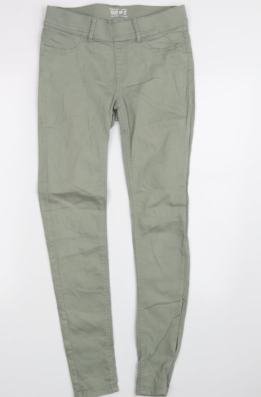 Front view of Ever. Me women’s green denim jegging jeans, size S, 30-inch leg