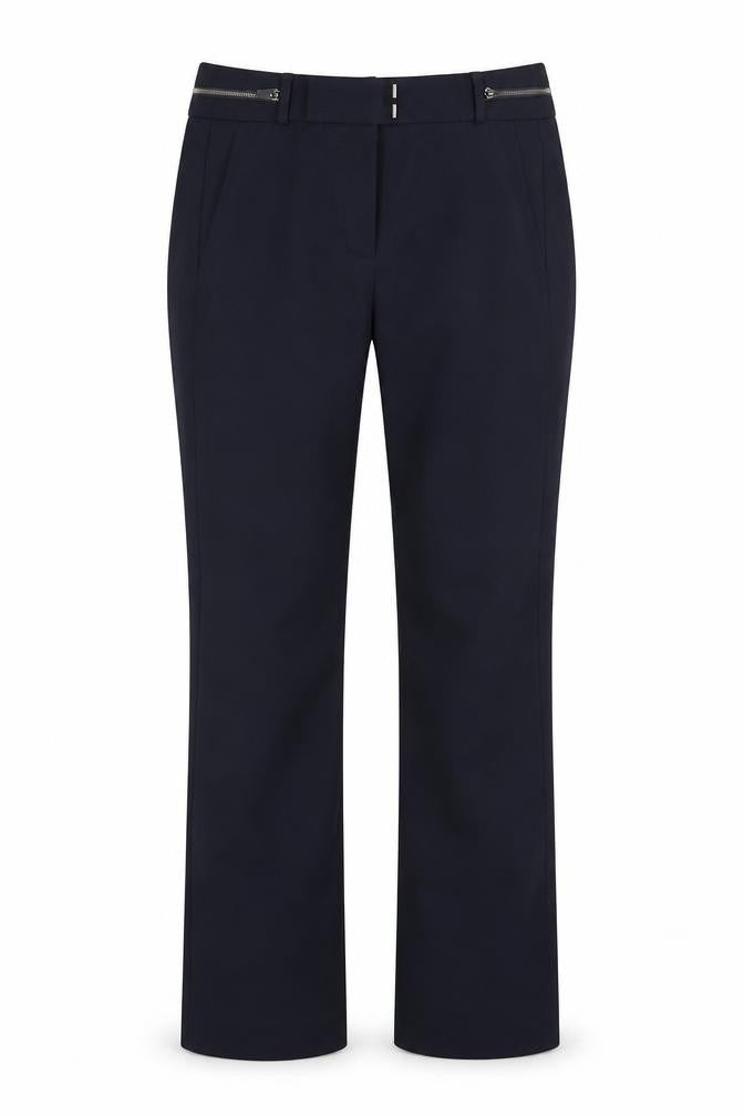 Front view of Marks & Spencer women’s blue trousers, size UK 8, 30-inch leg