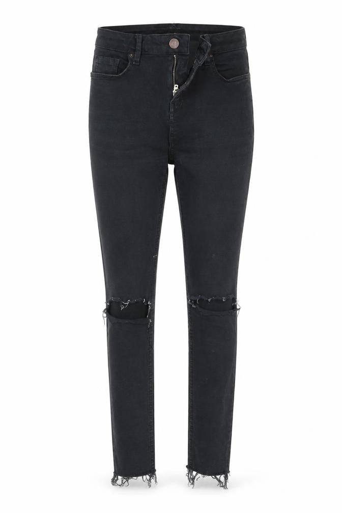 Front view of Topshop women’s black denim skinny jeans, size UK 24, in, 26-inch leg
