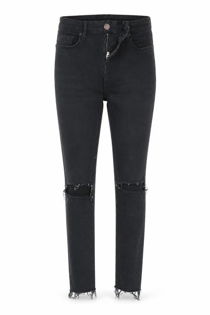 Front view of Topshop women’s black denim skinny jeans, size UK 24, in, 26-inch leg