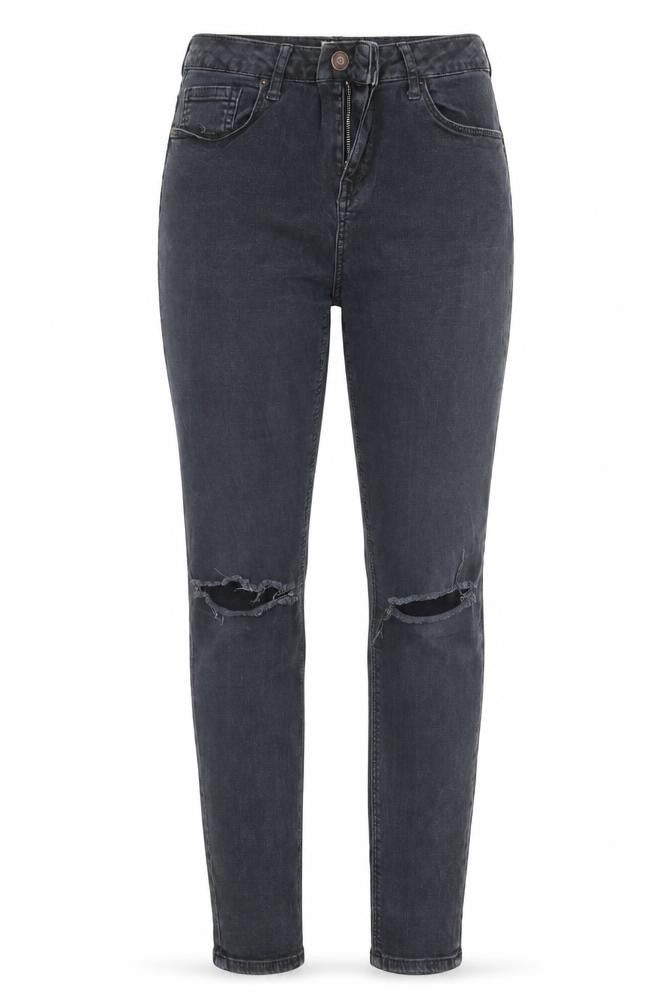 Front view of Topshop women’s black denim skinny jeans, size UK 30, in, 30-inch leg
