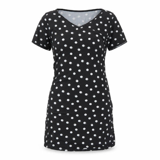Front view of Paraphrase women’s black polka dot mini, size S