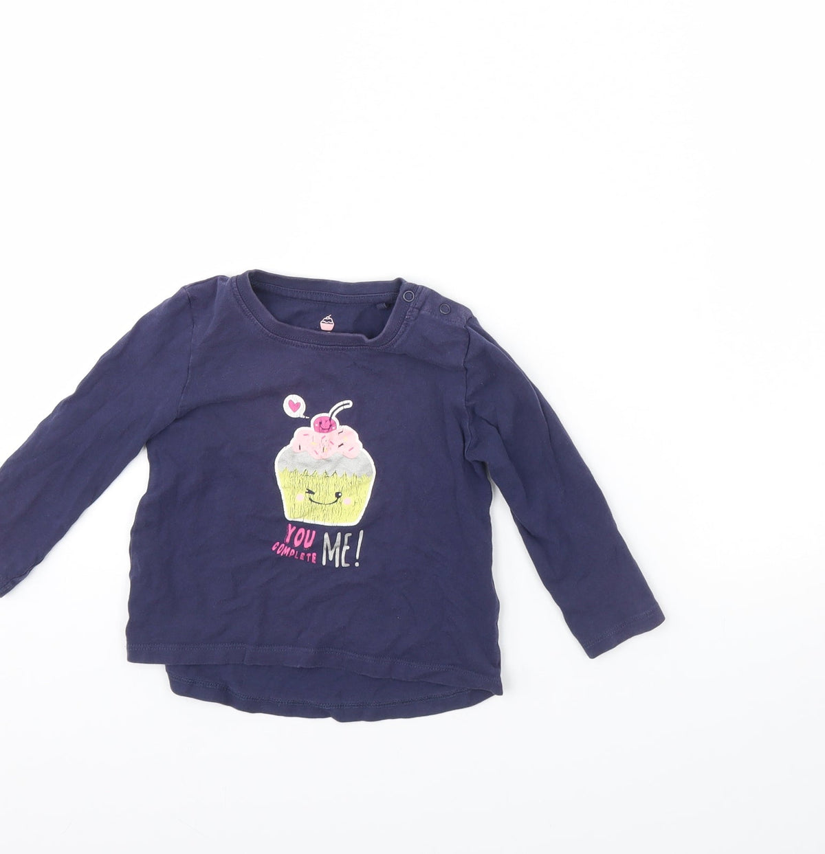 Additional front view of Lulipu girls’ blue basic t-shirt, size 12, months