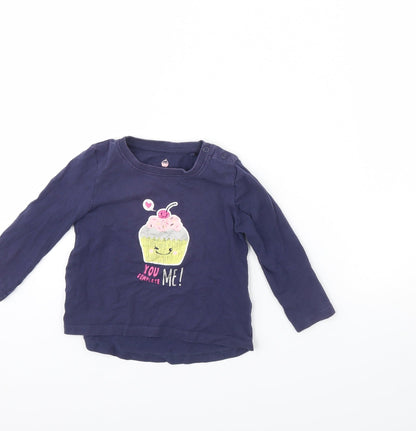 Additional front view of Lulipu girls’ blue basic t-shirt, size 12, months