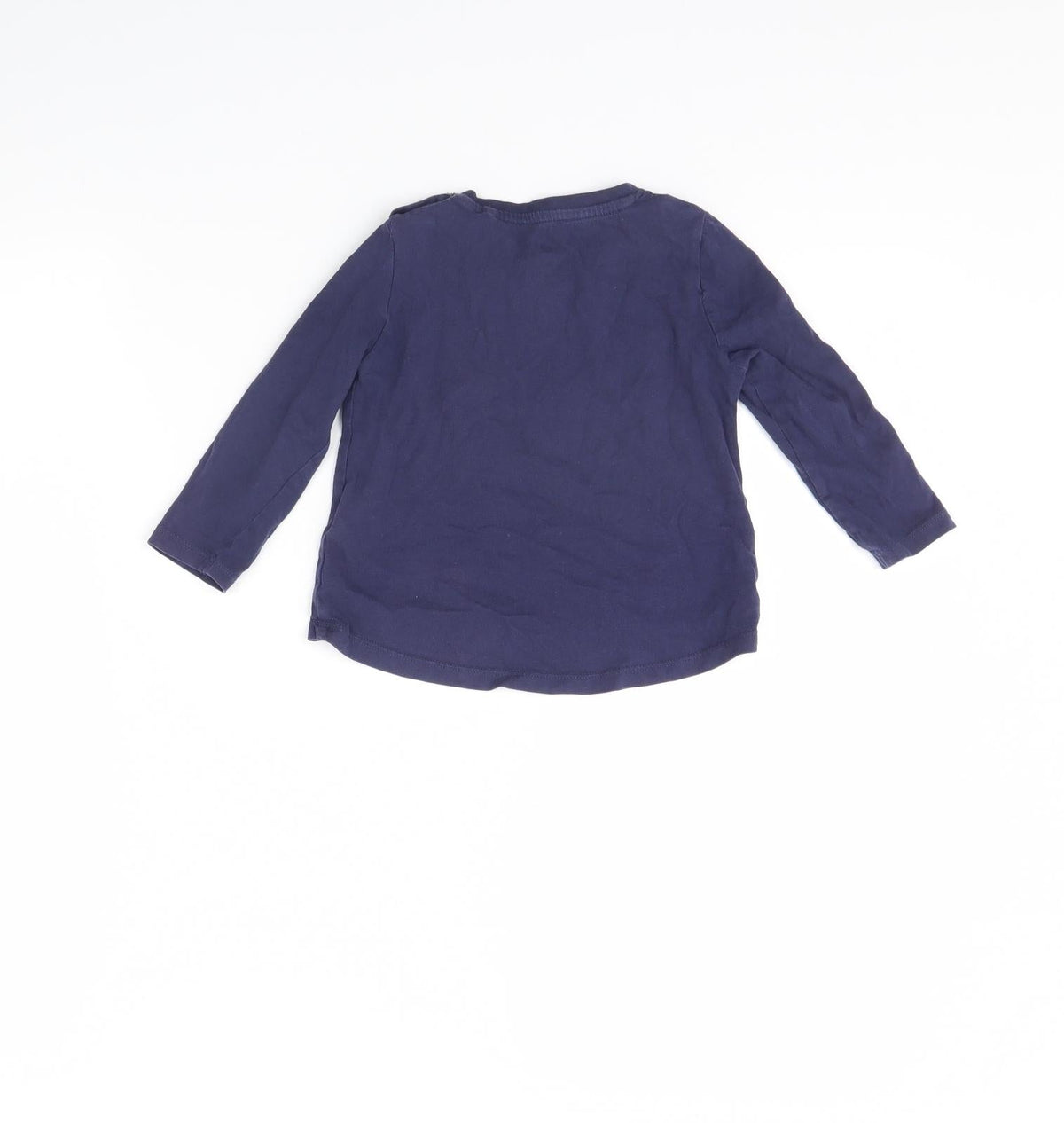 Back view of Lulipu girls’ blue basic t-shirt, size 12, months