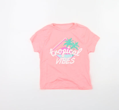 Primark Girls Pink   Basic T-Shirt Size 7 Years  - Tropical vibes