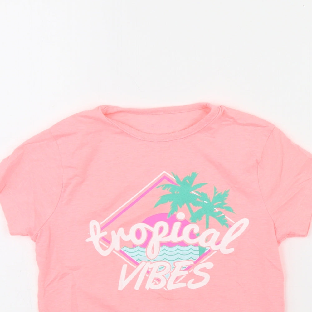Primark Girls Pink   Basic T-Shirt Size 7 Years  - Tropical vibes