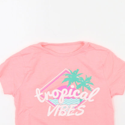 Primark Girls Pink   Basic T-Shirt Size 7 Years  - Tropical vibes