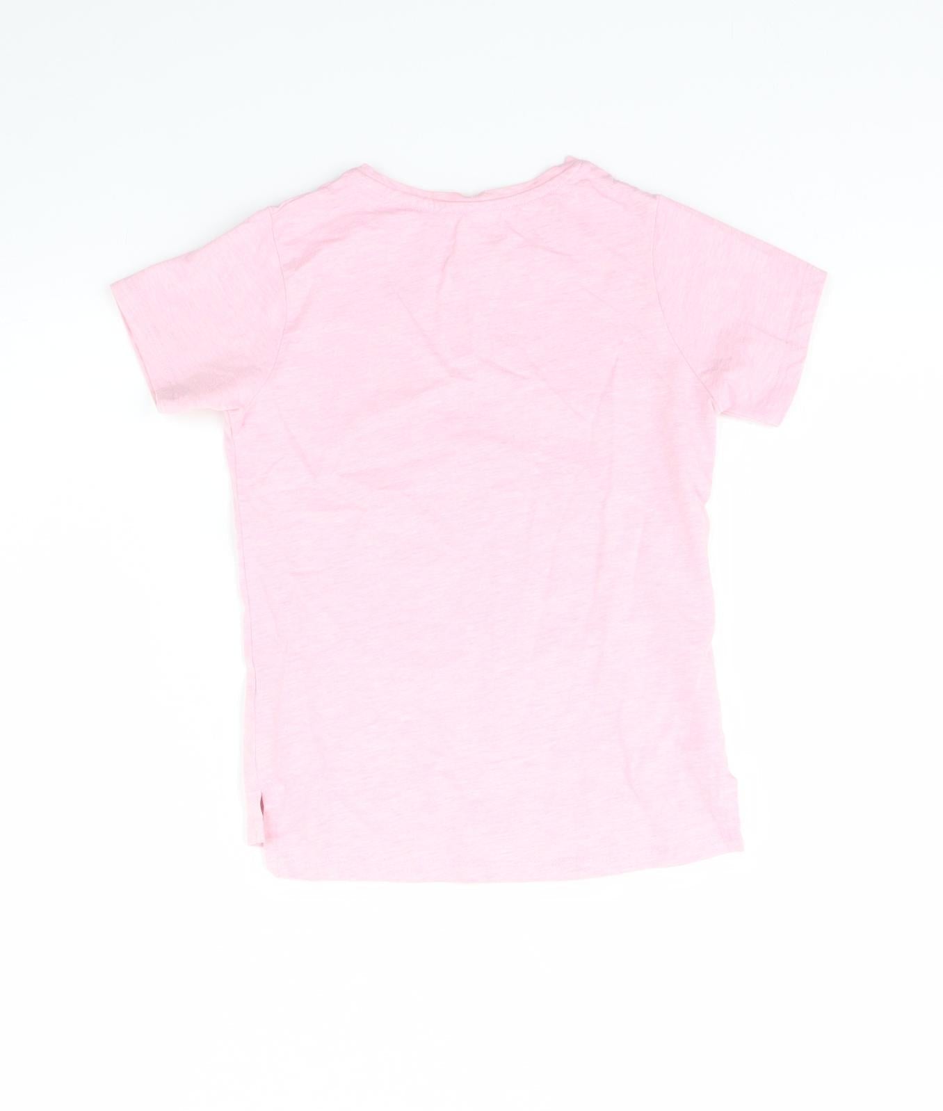 Preworn Girls Pink   Basic T-Shirt Size 7 Years  - Dog