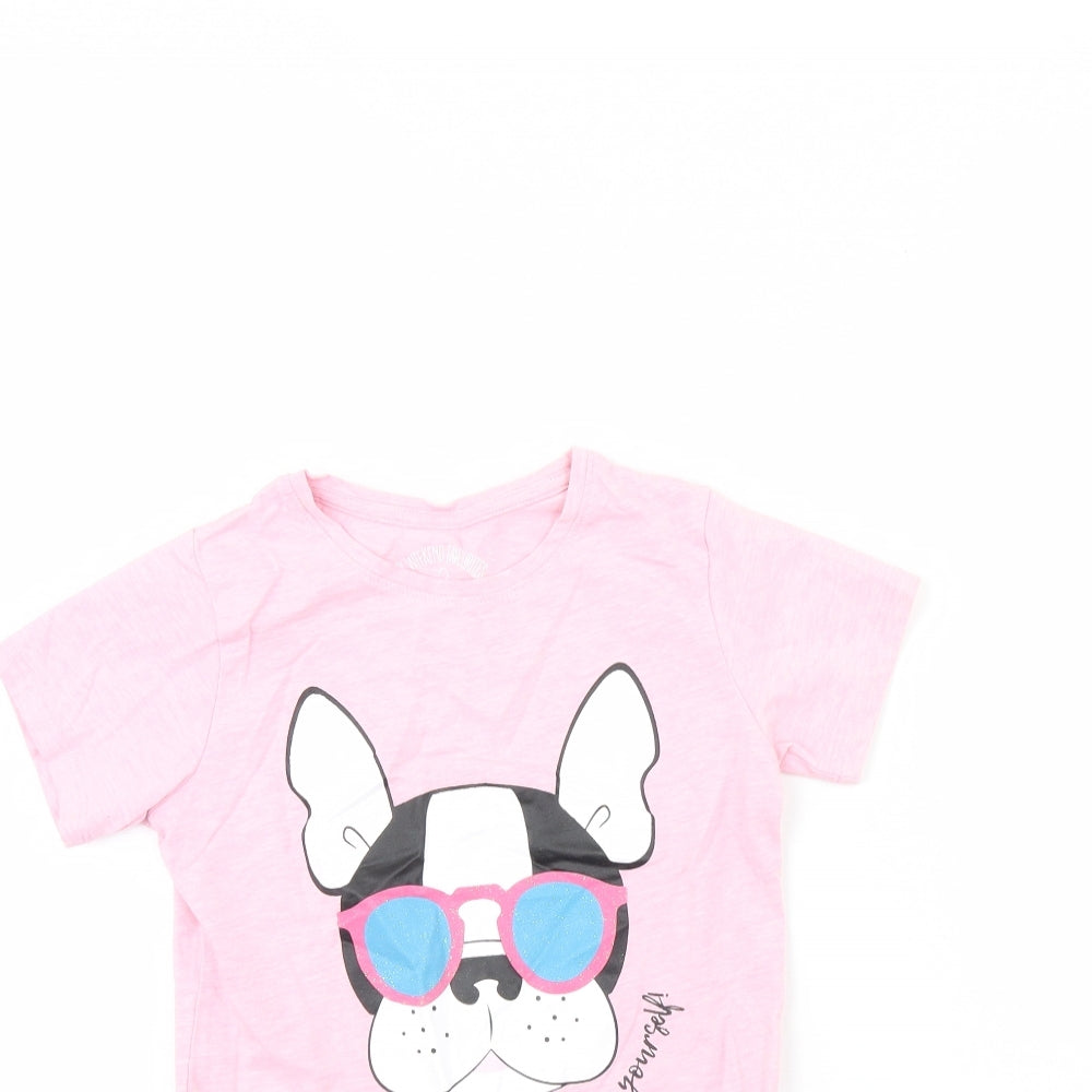Preworn Girls Pink   Basic T-Shirt Size 7 Years  - Dog