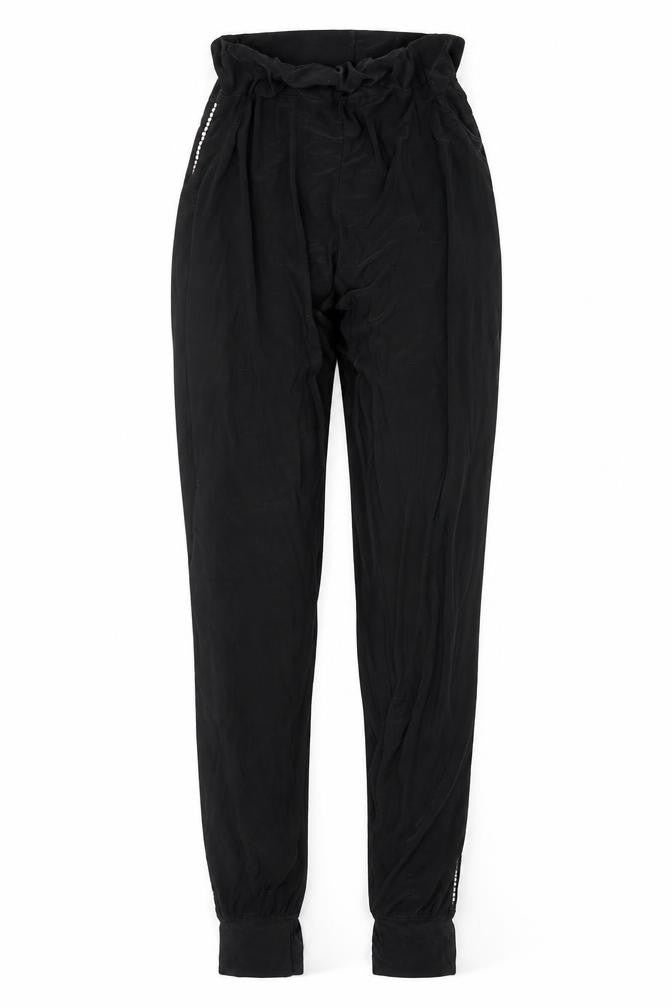 Front view of PRETTYLITTLETHING women’s black trousers, size UK 8, 28-inch leg