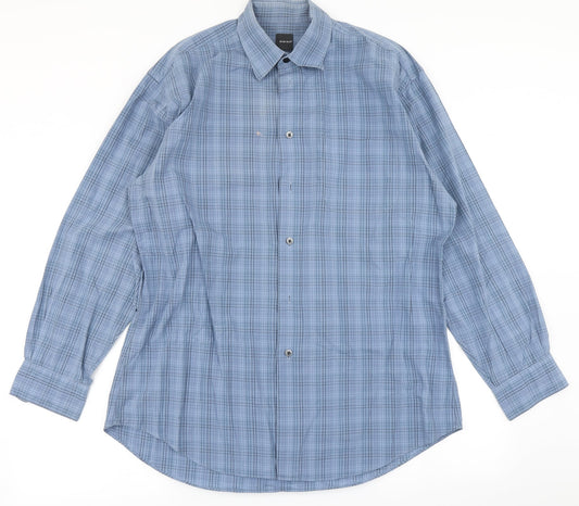 Slates Mens Blue Plaid   Button-Up Size L
