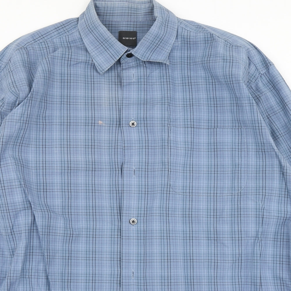 Slates Mens Blue Plaid   Button-Up Size L