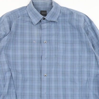 Slates Mens Blue Plaid   Button-Up Size L