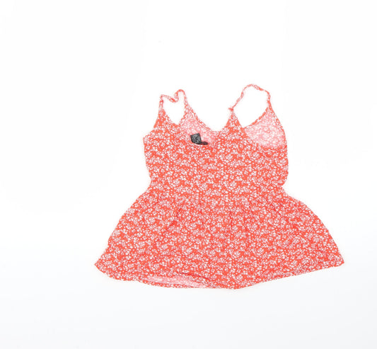 Primark Womens Orange Floral  Basic T-Shirt Size 4