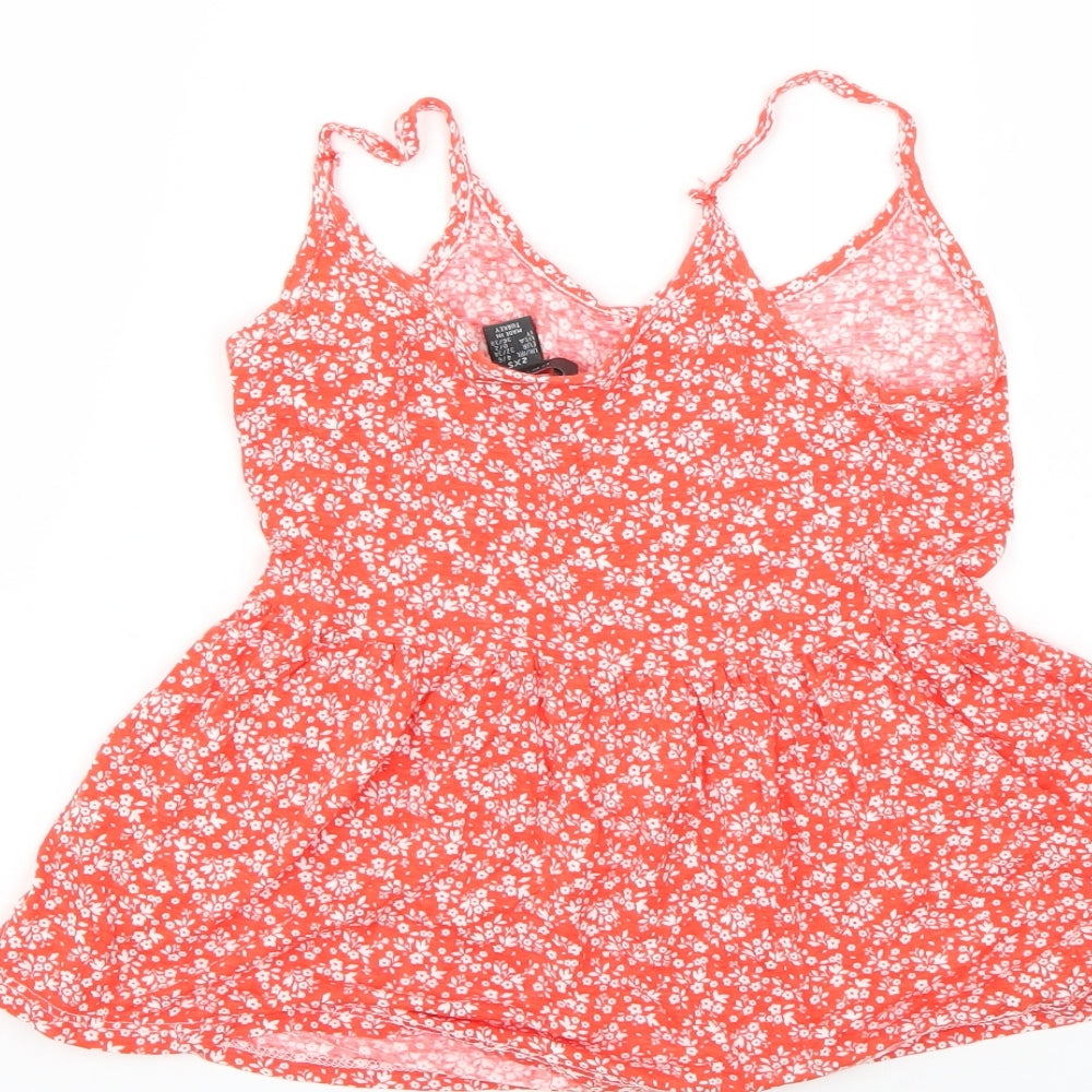 Primark Womens Orange Floral  Basic T-Shirt Size 4