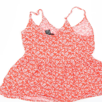 Primark Womens Orange Floral  Basic T-Shirt Size 4