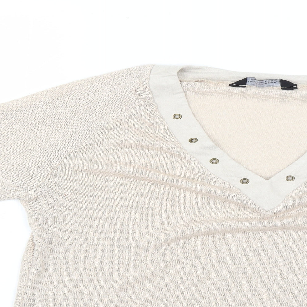 Close-up detail of Dorothy Perkins men’s beige jumper