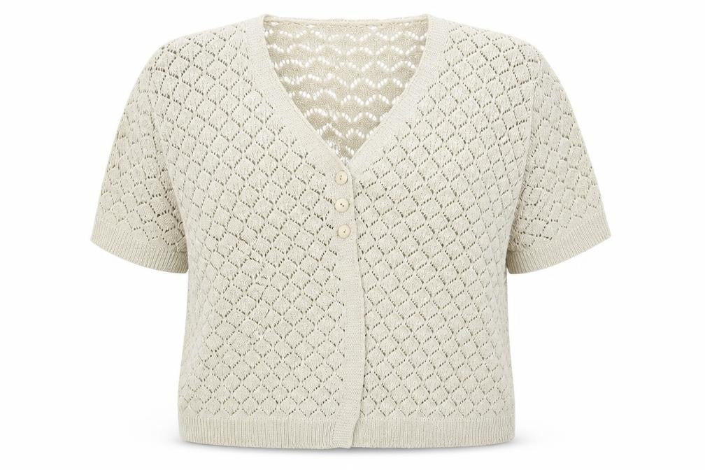 Front view of Pure & Natural women’s grey knit cardigan jumper, size 2XL