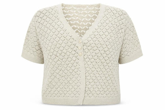 Front view of Pure & Natural women’s grey knit cardigan jumper, size 2XL