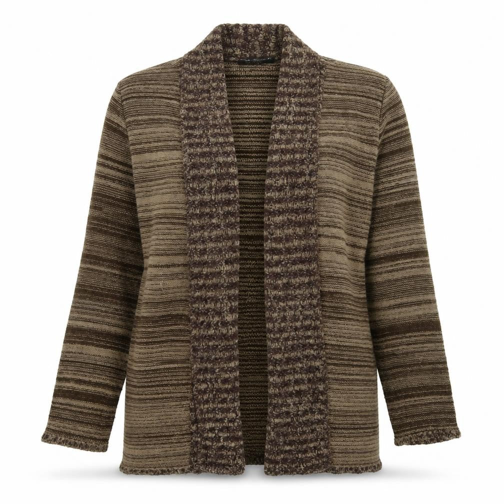 Front view of Elegant women’s grey knit cardigan jumper, size L