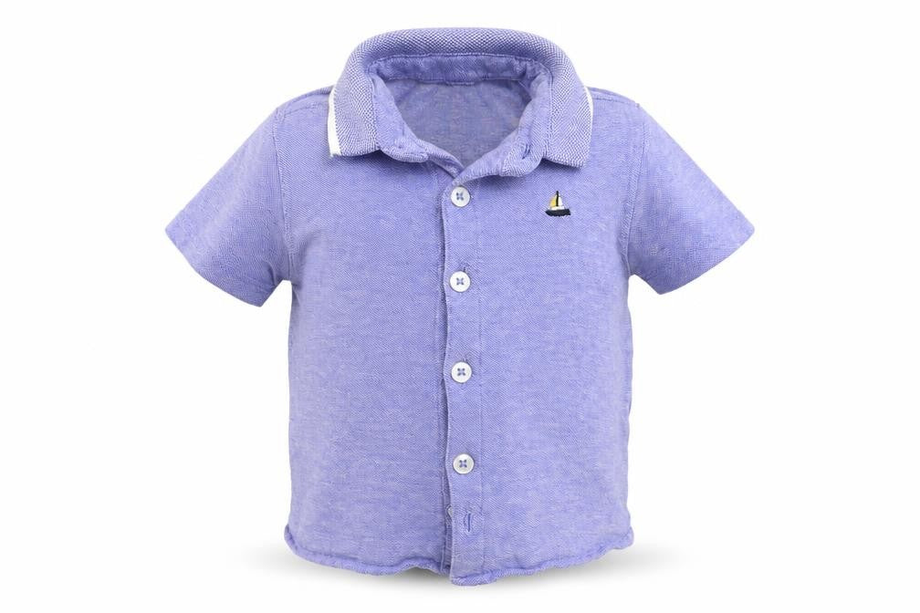 Front view of Matalan boys’ blue basic polo, size 12-18, months