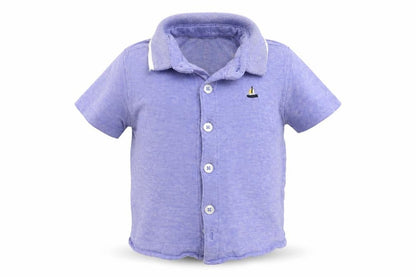 Front view of Matalan boys’ blue basic polo, size 12-18, months