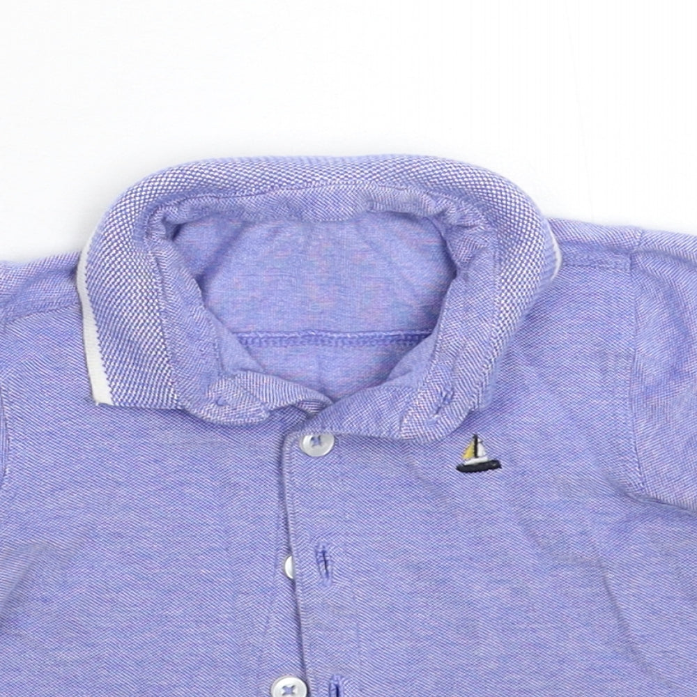 Close-up detail of Matalan boys’ blue basic polo, size 12-18, months