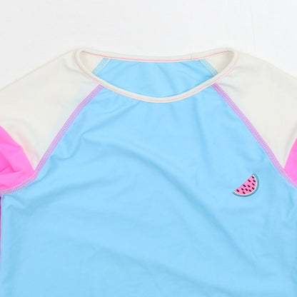 Close-up detail of F&F girls’ multicoloured basic t-shirt, size 9-10, years