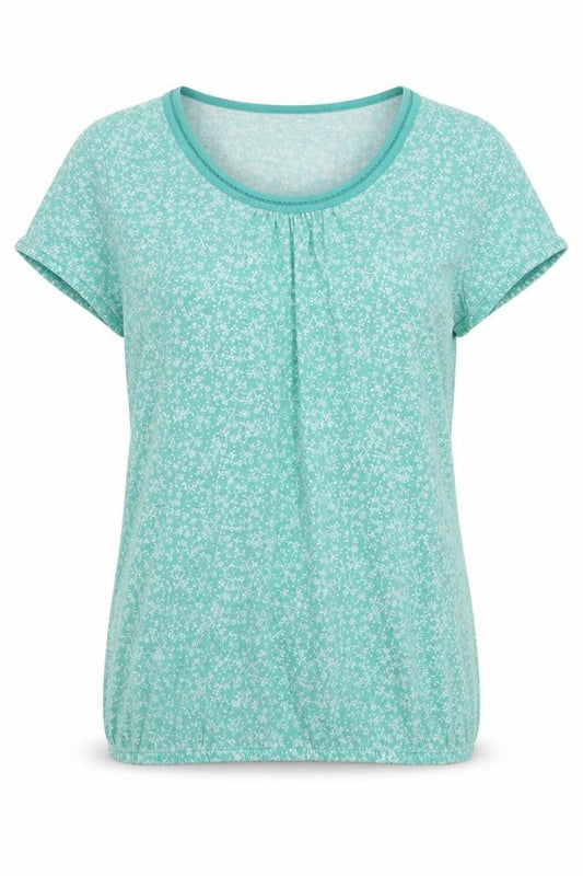 Front view of Bonmarché women’s green floral top pyjama top, size UK 14