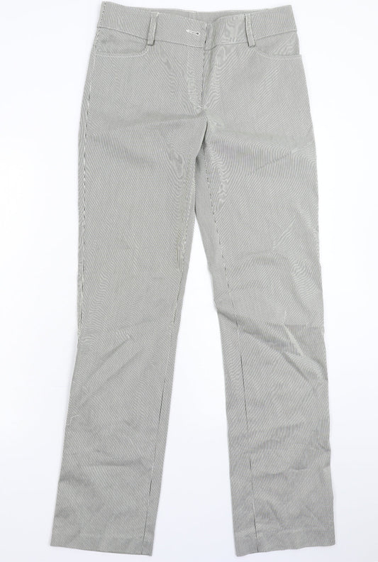 Additional front view of Absolu women’s grey striped trousers, size UK 30, in, 32-inch leg