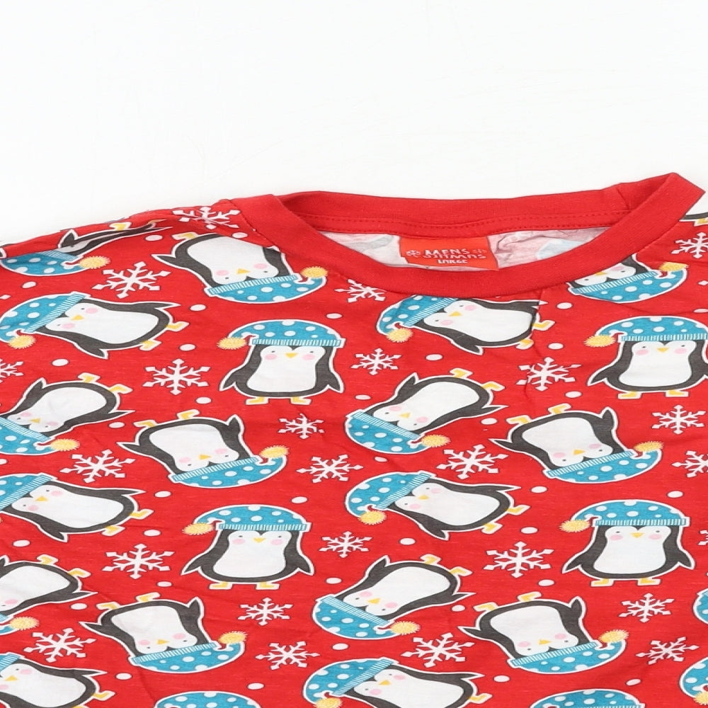Mens Pyjamas Womens Red Geometric Jersey Top Pyjama Top Size L  - penguin