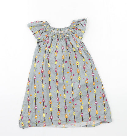 Preworn Girls Grey Geometric  A-Line  Size 4 Years  - Birdhouse