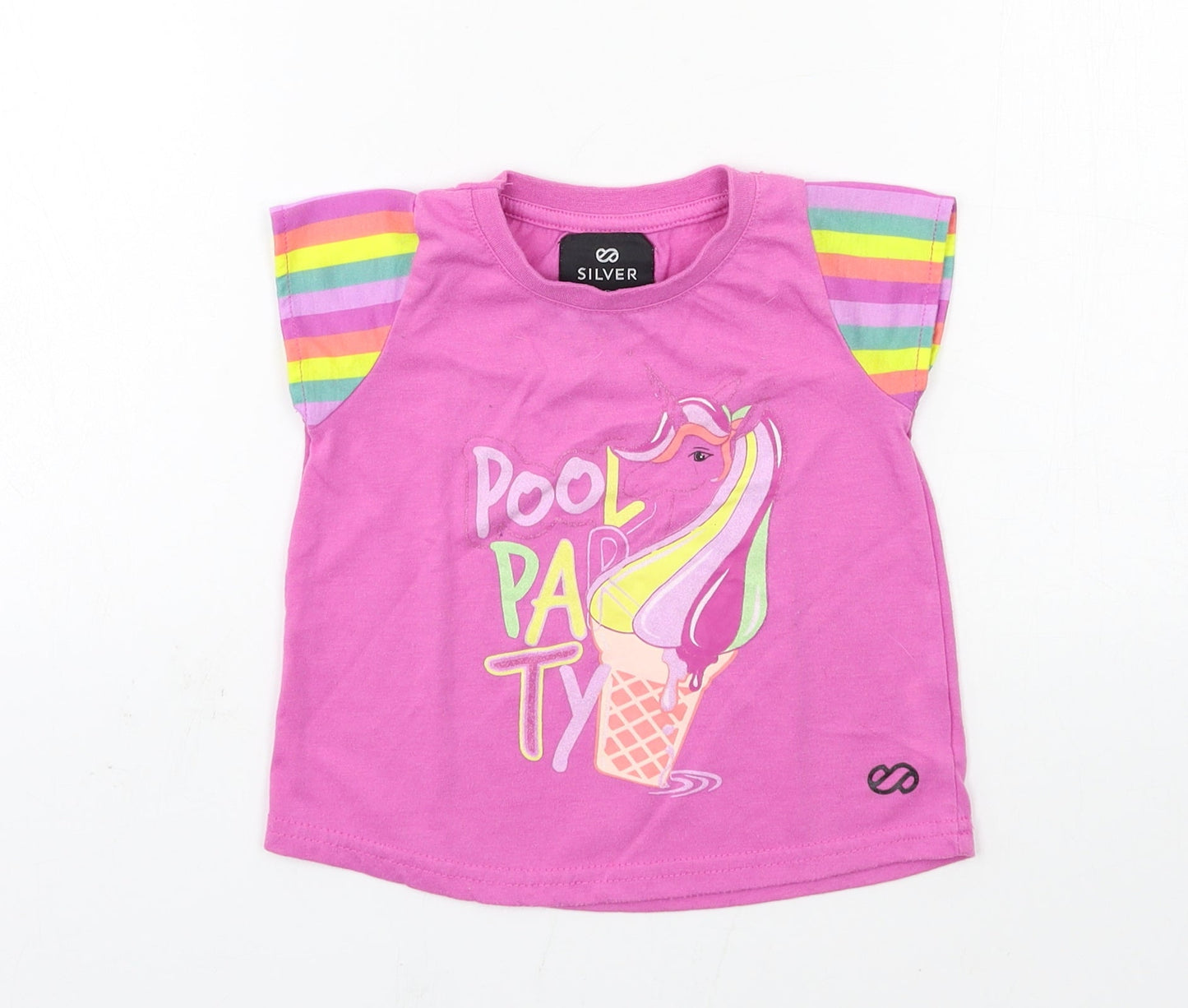 Silver Girls Pink  Jersey Basic T-Shirt Size 2 Years  - unicorn