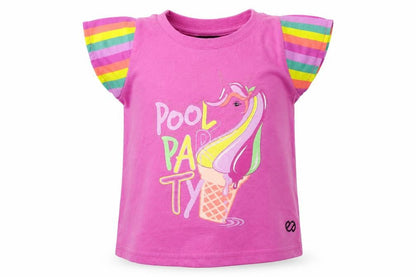 Front view of Silver girls’ pink jersey basic t-shirt, size 2, years - unicorn