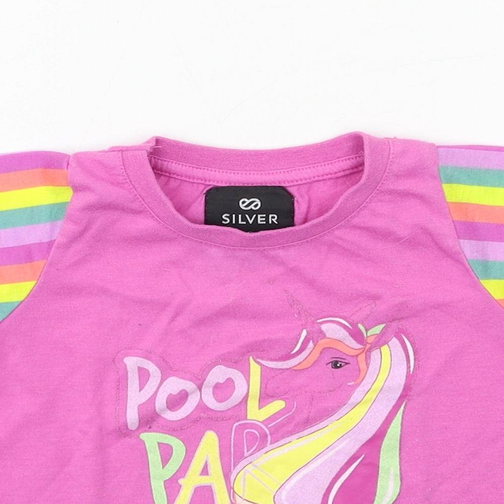 Silver Girls Pink  Jersey Basic T-Shirt Size 2 Years  - unicorn